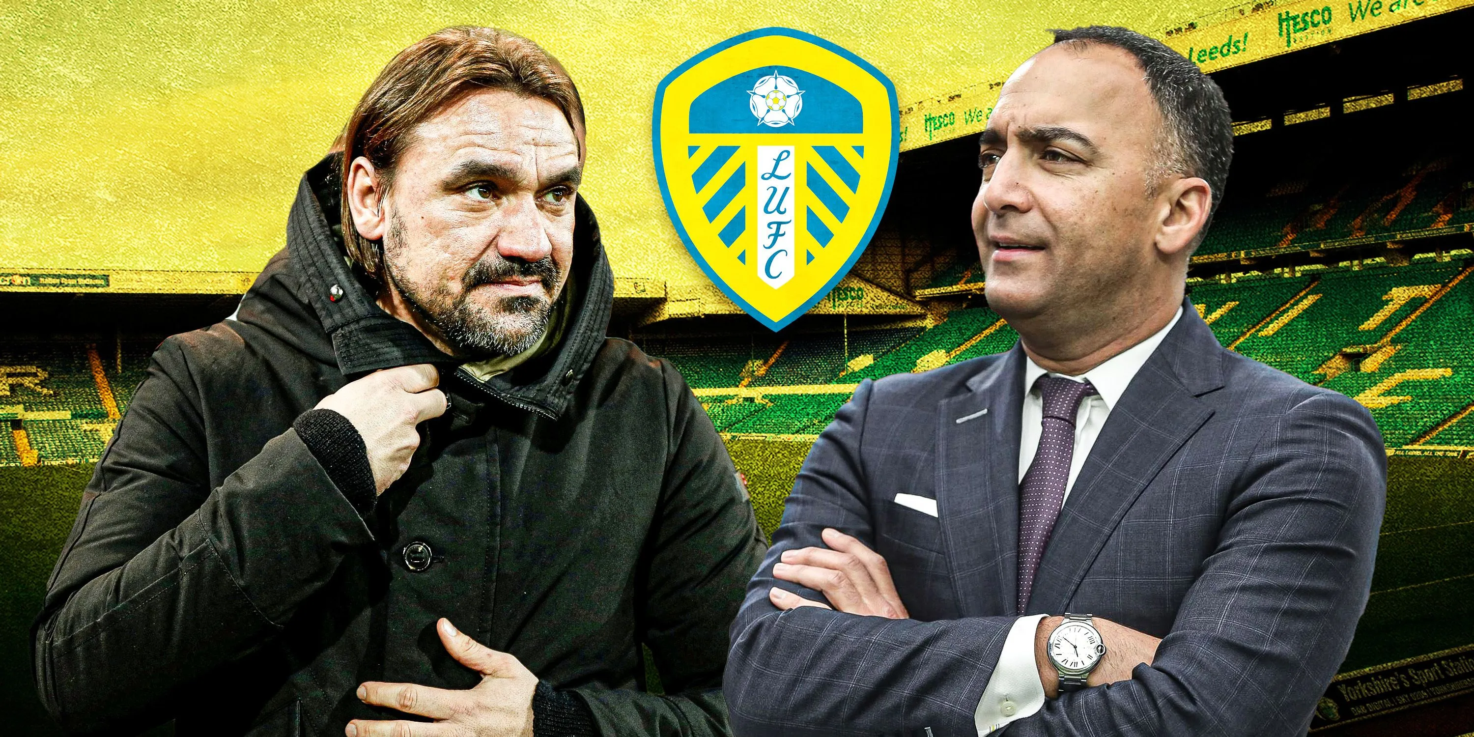 Huấn luyện viên Daniel Farke của Leeds United và chủ tịch Paraag Marathe trao đổi, bàn bạc chiến lược đội bóng giữa bối cảnh thị trường chuyển nhượng sôi động.
